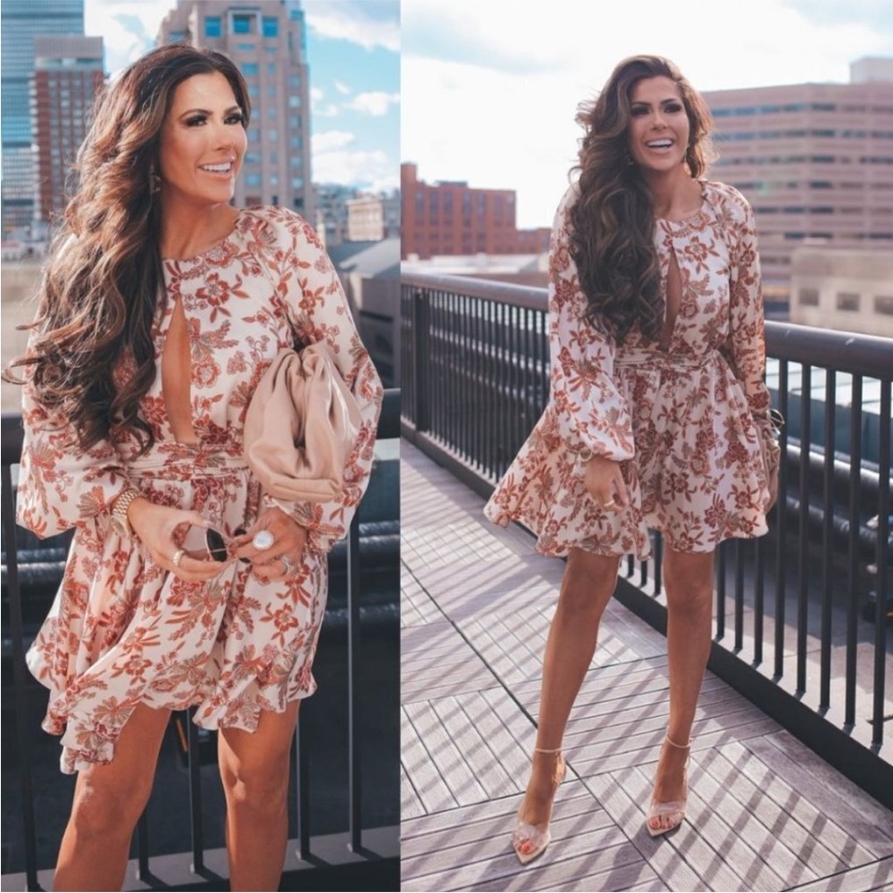 MISA Los Angeles Kara Mini Dress Falling Flora Flower Satin Balloon Sleeve - Picture 3 of 13